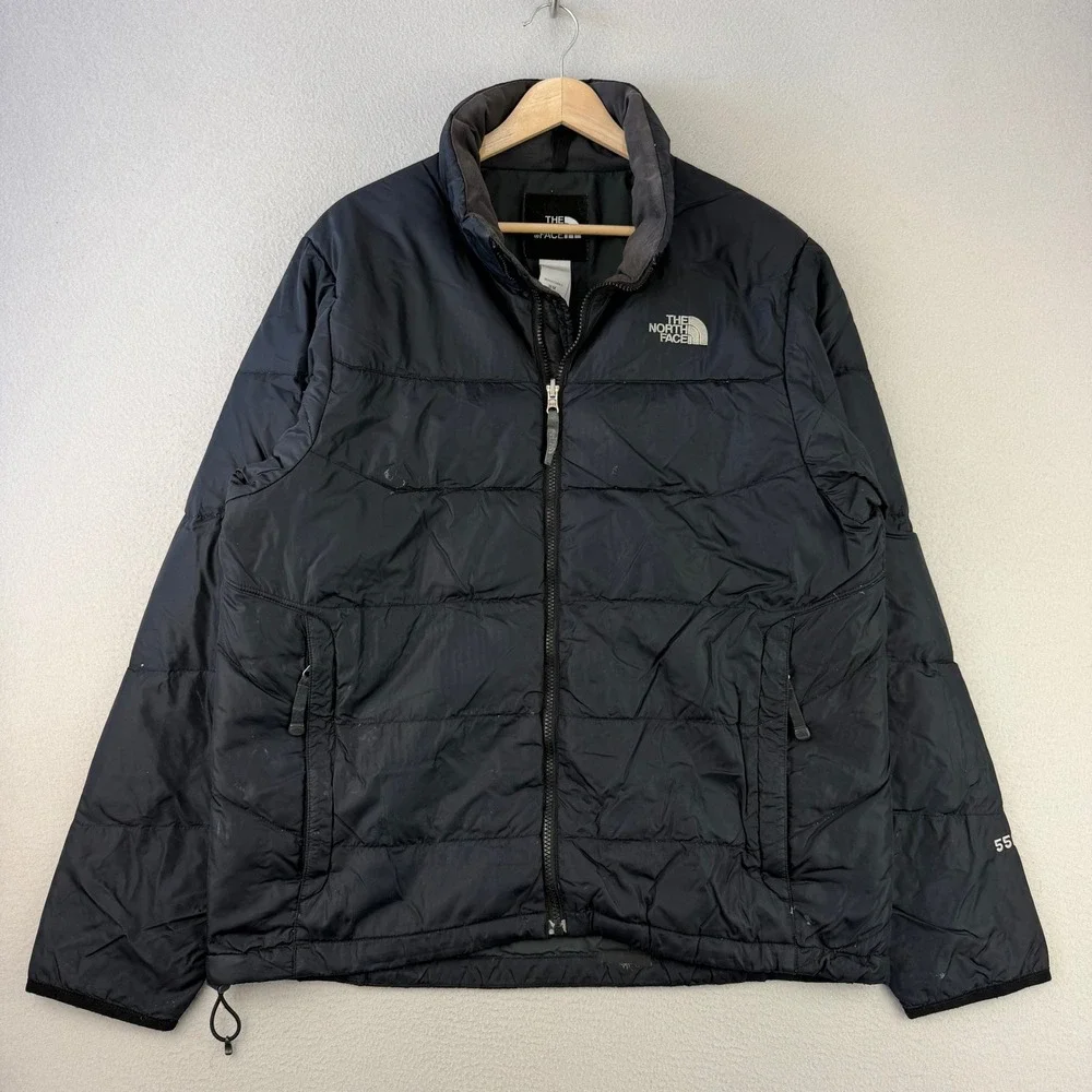 The North Face 550 Down Puffer Jacket Mens Medium Black‎ Quilted Full Zip Coat